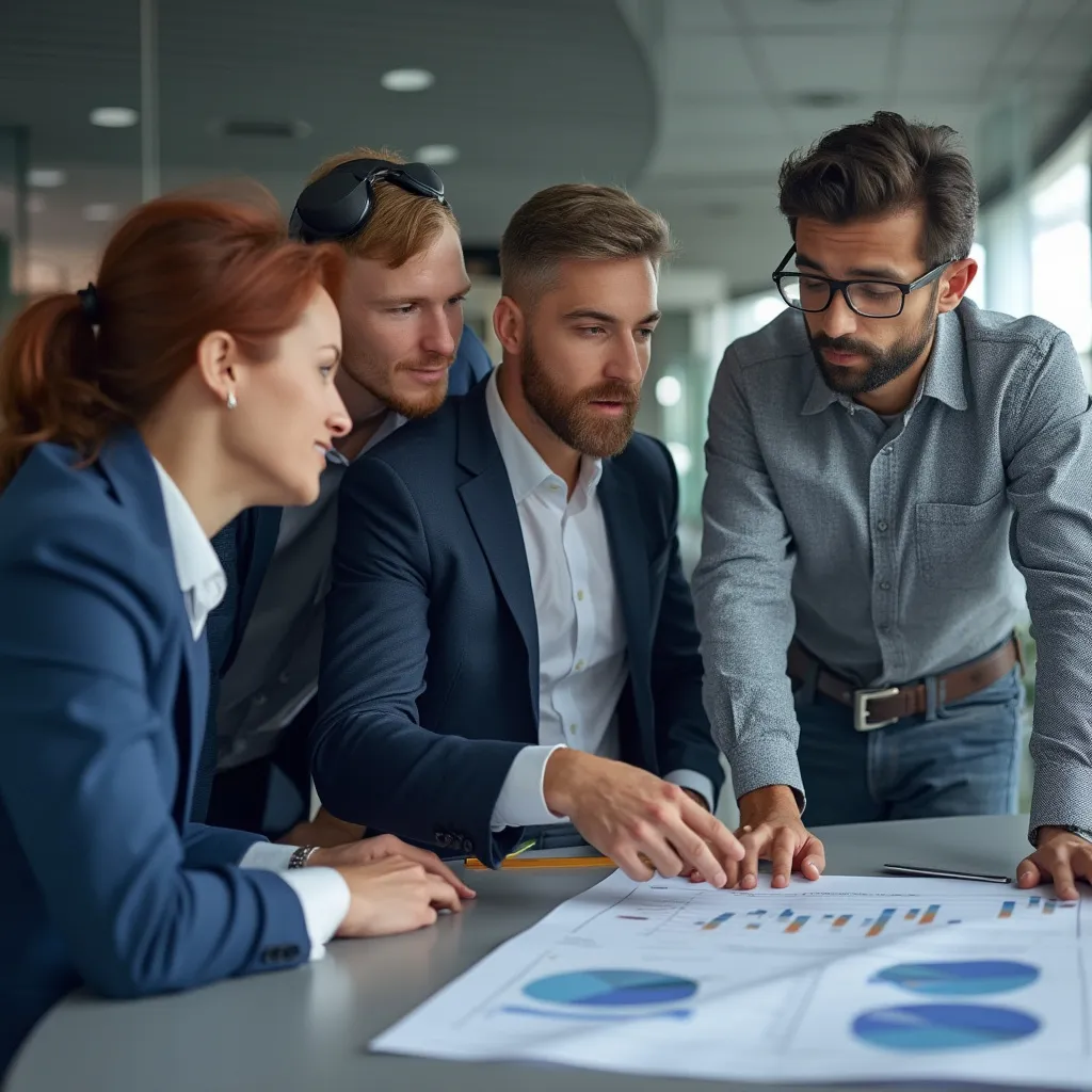 Equipo colaborando en análisis financiero